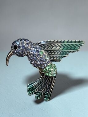 Anne Klein Hummingbird Rhinestone Crystal Brooch Pin Vintage Style